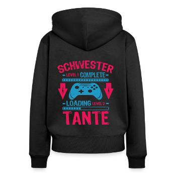 Werde Beste Tante 2026 Laden Schwangerschaft Idee - Frauen Premium Bio Zip Hoodie - Schwarz - Hinten - Julia (174cm)