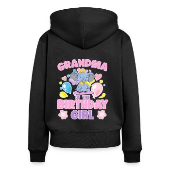 Grand-mère de la fête de famille éléphant fille d’anniversaire - Sweat à capuche zippé Premium bio Femme - noir - Dos - Julia (174cm)