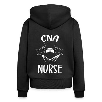 CNA Nursing Quotes Certified Nurse Assistant Gifts - Frauen Premium Bio Zip Hoodie - Schwarz - Hinten - Julia (174cm)