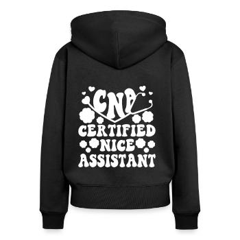 CNA Nursing Quotes Certified Nurse Assistant Gifts - Frauen Premium Bio Zip Hoodie - Schwarz - Hinten - Julia (174cm)