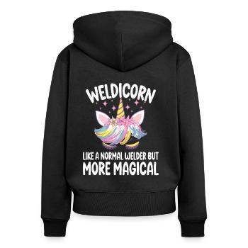Weldicorn soudage comme un cadeau de fille soudeuse normale - Sweat à capuche zippé Premium bio Femme - noir - Dos - Julia (174cm)