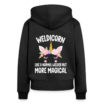 Weldicorn soudage comme un cadeau de fille soudeuse normale - Sweat à capuche zippé Premium bio Femme - noir - Dos - Julia (174cm)