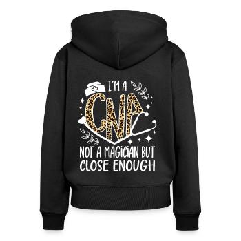 CNA Nursing Quotes Certified Nurse Assistant Gifts - Frauen Premium Bio Zip Hoodie - Schwarz - Hinten - Julia (174cm)
