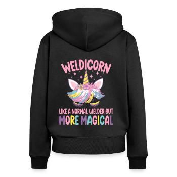 Weldicorn soudage comme un cadeau de fille soudeuse normale - Sweat à capuche zippé Premium bio Femme - noir - Dos - Julia (174cm)
