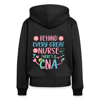 CNA Nursing Quotes Funny Nurse Lovers Cute CNA - Women's Premium Organic Zip Hoodie - black - Back - Julia (174cm)