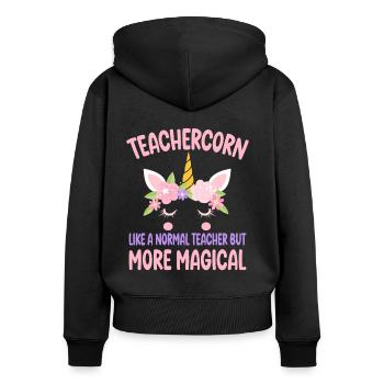Teachercorn like a normal Teacher Tutor - Women's Premium Organic Zip Hoodie - black - Back - Julia (174cm)