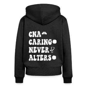 CNA Nursing Quotes Certified Nurse Assistant Gifts - Frauen Premium Bio Zip Hoodie - Schwarz - Hinten - Julia (174cm)