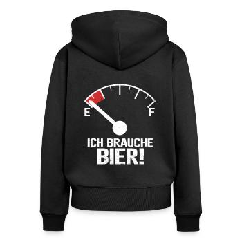 Ich brauche Bier | Lustiger Spruch - Frauen Premium Bio Zip Hoodie - Schwarz - Hinten - Julia (174cm)
