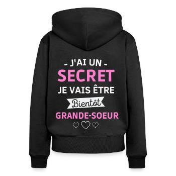 t shirt grande soeur je vais être grande soeur - Sweat à capuche zippé Premium bio Femme - noir - Dos - Julia (174cm)
