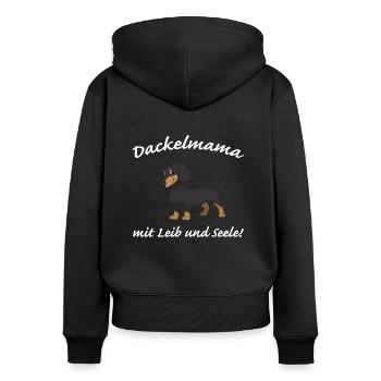 Dackelmama mit Leib und Seele! - Frauen Premium Bio Zip Hoodie - Schwarz - Hinten - Julia (174cm)