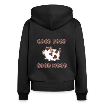 Thick Cute Cow Eating Fat Funny Gift Cows - Women's Premium Organic Zip Hoodie - black - Back - Julia (174cm)