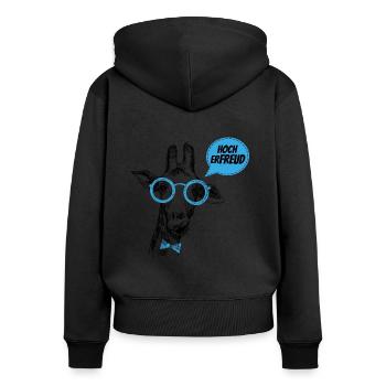 Hoch ErFREUD Lustige Giraffe Psychologen Sprüche - Frauen Premium Bio Zip Hoodie - Schwarz - Hinten - Julia (174cm)