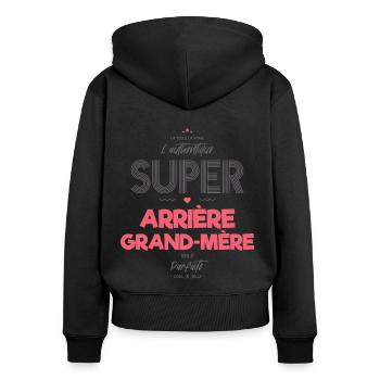 L authentique super arrière grand mère - Sweat à capuche zippé Premium bio Femme - noir - Dos - Julia (174cm)