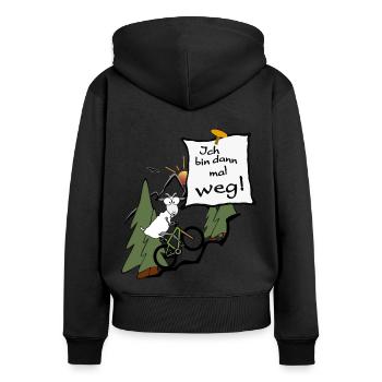 Ich bin dann mal weg. MTB fahren - Frauen Premium Bio Zip Hoodie - Schwarz - Hinten - Julia (174cm)