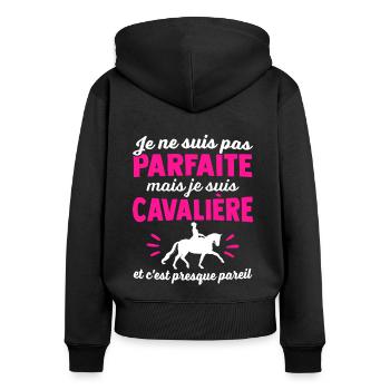 je suis une cavalière - Sweat à capuche zippé Premium bio Femme - noir - Dos - Julia (174cm)