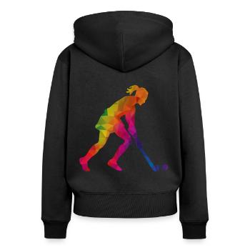 Hockey Frauen Hockeyspielerin Bunt - Frauen Premium Bio Zip Hoodie - Schwarz - Hinten - Julia (174cm)
