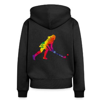 Hockey Frauen Hockeyspielerin Bunt - Frauen Premium Bio Zip Hoodie - Schwarz - Hinten - Julia (174cm)
