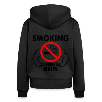 Smoking shrinks the biceps - Sweat à capuche zippé Premium bio Femme - noir - Dos - Julia (174cm)