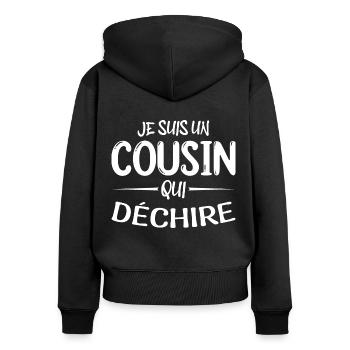 cousin qui déchire cadeau cousin - Sweat à capuche zippé Premium bio Femme - noir - Dos - Julia (174cm)