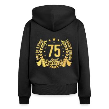 75 Jahre Geburtstagsgeschenk 75 Jahre - Frauen Premium Bio Zip Hoodie - Schwarz - Hinten - Julia (174cm)