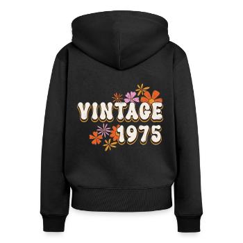 50. Geburtstag 2025 Vintage 1975 Frauen Geschenk - Frauen Premium Bio Zip Hoodie - Schwarz - Hinten - Julia (174cm)
