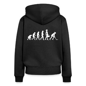 Evolution Hockey Frauen Hockeyspielerin - Frauen Premium Bio Zip Hoodie - Schwarz - Hinten - Julia (174cm)