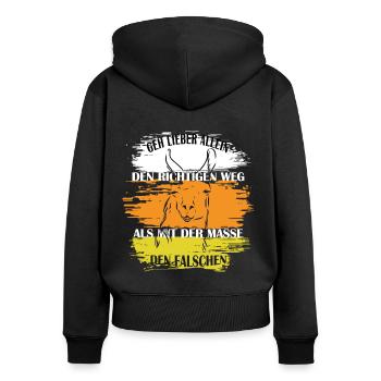 Lama Alpaka Retro - Frauen Premium Bio Zip Hoodie - Schwarz - Hinten - Julia (174cm)