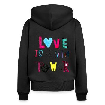Love - Frauen Premium Bio Zip Hoodie - Schwarz - Hinten - Julia (174cm)