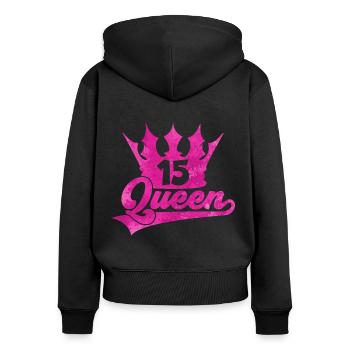 QUEEN 15TH BIRTHDAY GIRL - Women's Premium Organic Zip Hoodie - black - Back - Julia (174cm)