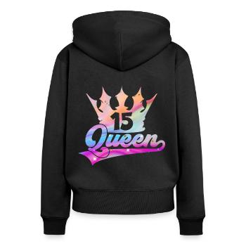 15ÈME ANNIVERSAIRE FILLE REINE PRINCESSE - Sweat à capuche zippé Premium bio Femme - noir - Dos - Julia (174cm)