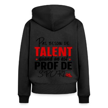 Prof de Sport Professeur Métier Cadeau Humour - Sweat à capuche zippé Premium bio Femme - noir - Dos - Julia (174cm)