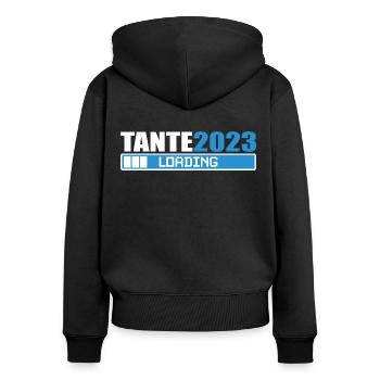 Tante 2023 loading Schwangerschaft Geschenk lovely - Frauen Premium Bio Zip Hoodie - Schwarz - Hinten - Julia (174cm)