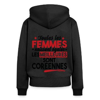 Coréenne Corée Asie Séoul Femme Cadeau T-shirt - Sweat à capuche zippé Premium bio Femme - noir - Dos - Julia (174cm)