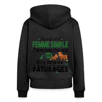 Cheval Poney Equestre Chevaux Cadeau Paturage - Sweat à capuche zippé Premium bio Femme - noir - Dos - Julia (174cm)