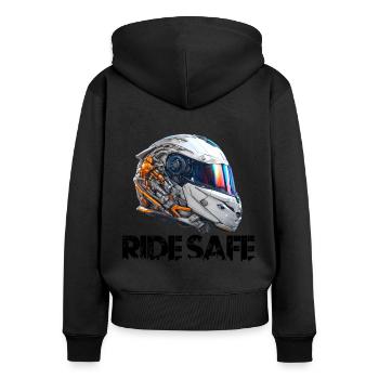 Casque moto rouler en toute sécurité clair - Sweat à capuche zippé Premium bio Femme - noir - Dos - Julia (174cm)