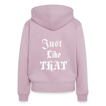 Just Like That. - Sweat à capuche zippé Premium bio Femme - rose poudré - Dos - Julia (174cm)
