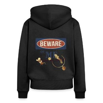 Méfiez-vous de moi : Méfiez-vous de moi sans café du matin - Sweat à capuche zippé Premium bio Femme - noir - Dos - Julia (174cm)