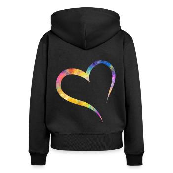 Mehrfarbige Herzliebe - Frauen Premium Bio Zip Hoodie - Schwarz - Hinten - Julia (174cm)