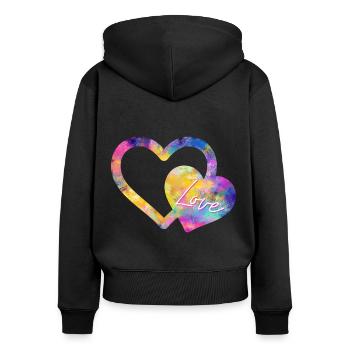 Coeur double love amour coloré - Sweat à capuche zippé Premium bio Femme - noir - Dos - Julia (174cm)