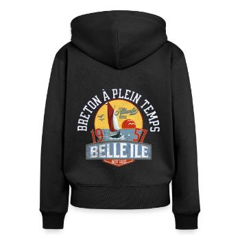 Breton à plein temps Belle Ile - Sweat à capuche zippé Premium bio Femme - noir - Dos - Julia (174cm)