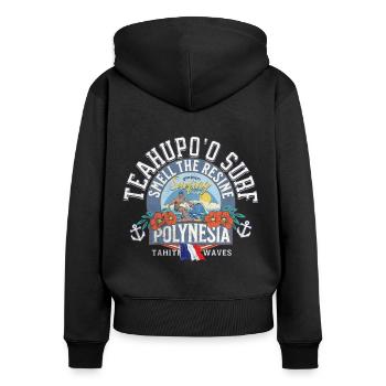 Teahupoo Surf Polynesia - Sweat à capuche zippé Premium bio Femme - noir - Dos - Julia (174cm)