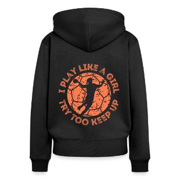 Handball Frauen Mädchen Frauenhandball - Frauen Premium Bio Zip Hoodie - Schwarz - Hinten - Julia (174cm)