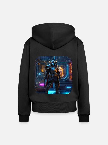 Cooler Cyberspace Krieger - Frauen Premium Bio Zip Hoodie - Schwarz
