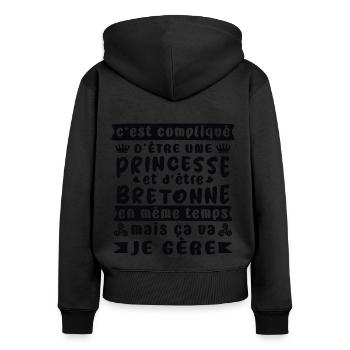 princesse bretonne cadeau,breizh,femme bretagne - Sweat à capuche zippé Premium bio Femme - noir - Dos - Julia (174cm)