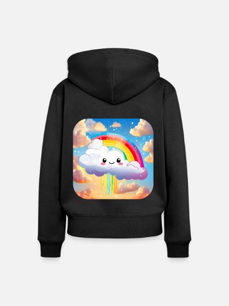 Niedliche Wolke mit Regenbogen - Frauen Premium Bio Zip Hoodie - Schwarz