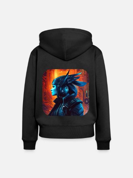 Stolze Cyberspace Wikingerin - Frauen Premium Bio Zip Hoodie - Schwarz