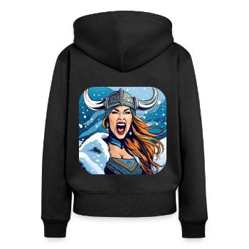 Stolze Wikingerin Germanin Schildmaid - Frauen Premium Bio Zip Hoodie - Schwarz - Hinten - Julia (174cm)