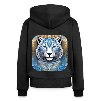 Mystisches Motiv geheimnisvoller Schneeleopard - Frauen Premium Bio Zip Hoodie - Schwarz - Hinten - Julia (174cm)