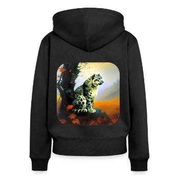 Mystisches Motiv geheimnisvoller Schneeleopard - Frauen Premium Bio Zip Hoodie - Schwarz - Hinten - Julia (174cm)