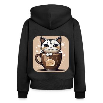 Niedliche Kaffee Katze - Frauen Premium Bio Zip Hoodie - Schwarz - Hinten - Julia (174cm)